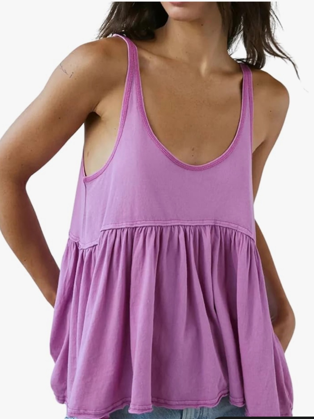 Lilac Sleeveless Scoop Neck Babydoll Tank